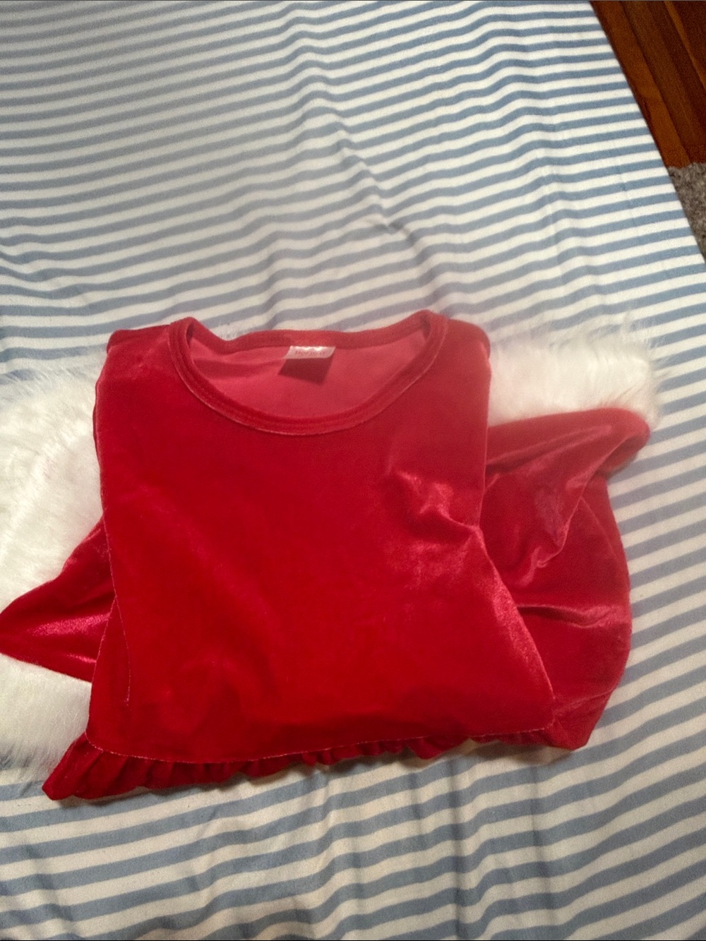 Holiday Time Red Velvet Girls' Holiday Top with White Faux Fur Trim